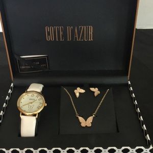 Watch necklace and earrings set by cote Dazur